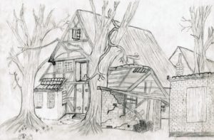 paisaje para dibujar con casa